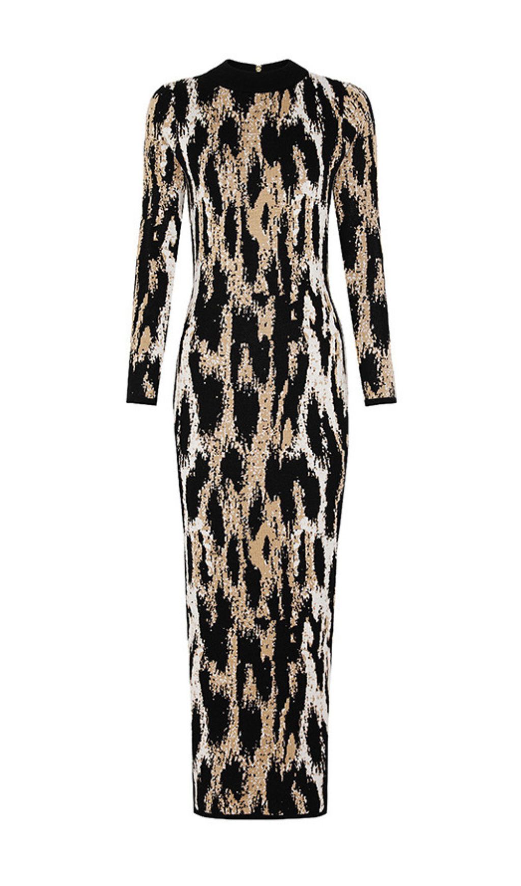 Chic Women's Leopard Print Long Sleeve Midi Dress
