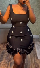 Sparkling Diamante Flower Bodycon Mini Dress