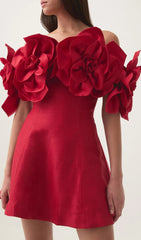 Blush Pink 3D Floral Off-Shoulder Mini Dress