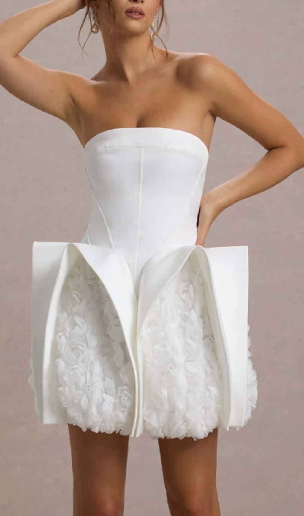 Dietrich White Strapless 'Petal Bloom' Mini Dress