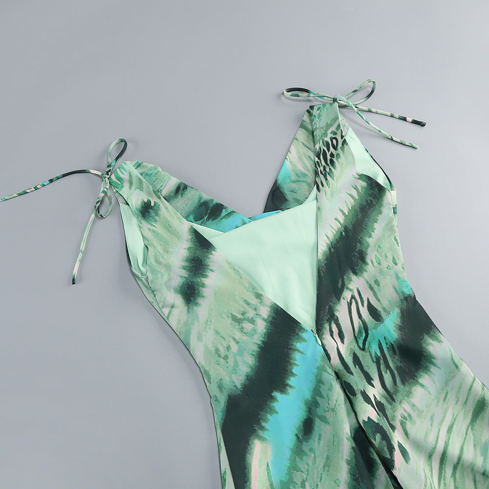 Jaffer Women's Green & Teal Abstract Print Cowl Neck Maxi Dress