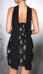 Halleli Dazzling Black Diamante Mesh Mini Dress