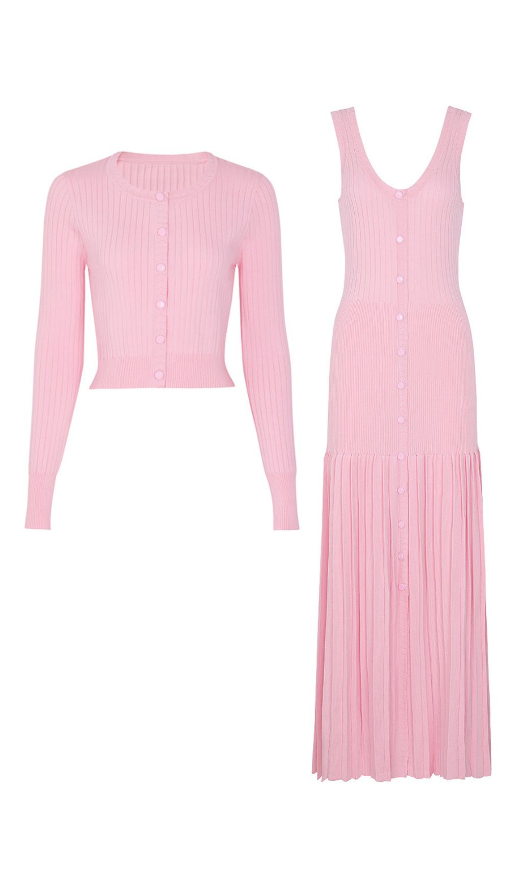 Jackie Pink Ribbed Knit Maxi Dress & Cardigan Set