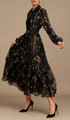 Ilandere Enchanting Black Floral Midi Dress