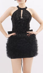 Kalia Black Halter Sequin Mini Dress
