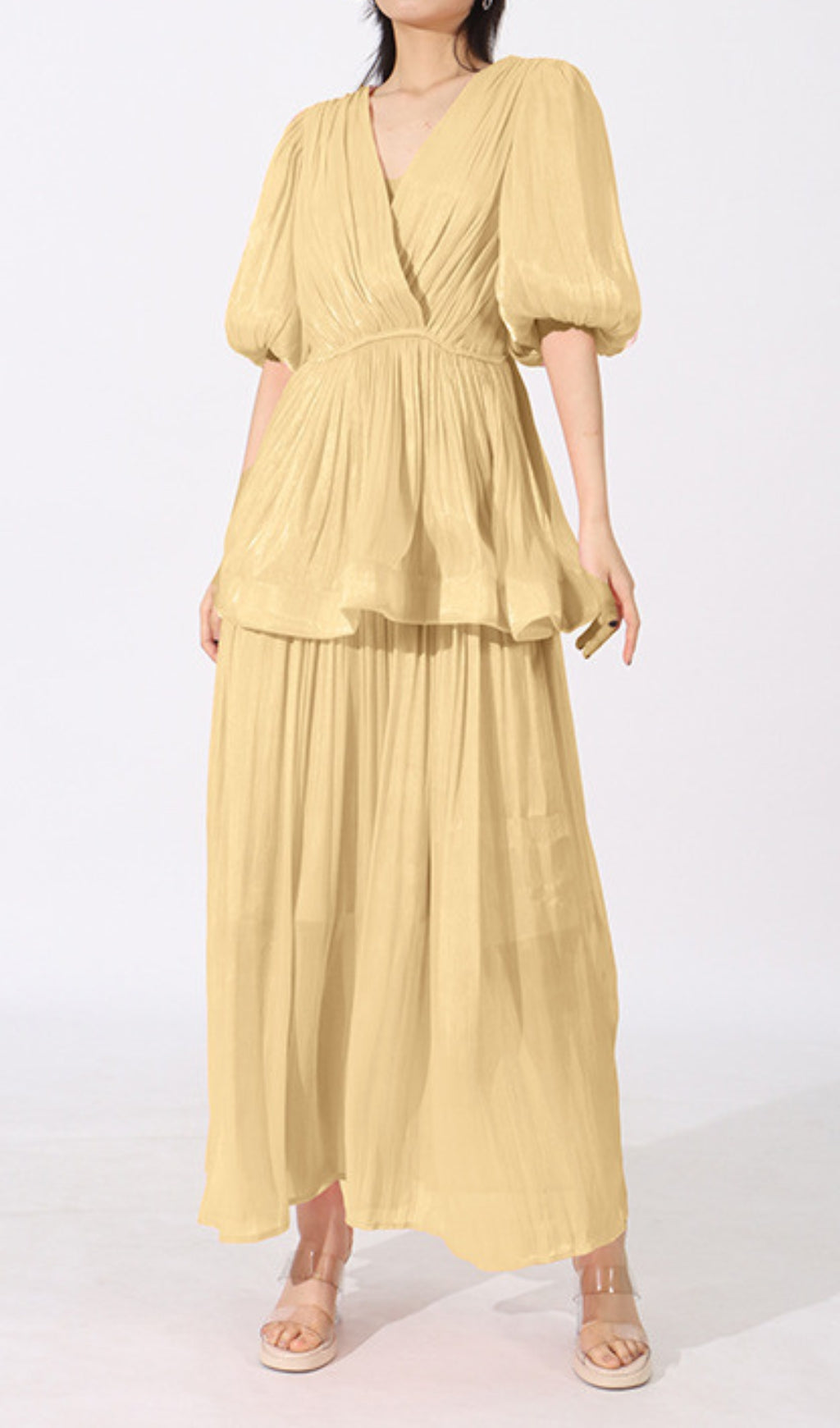 Elana Romantic Puff Sleeve Maxi Dress