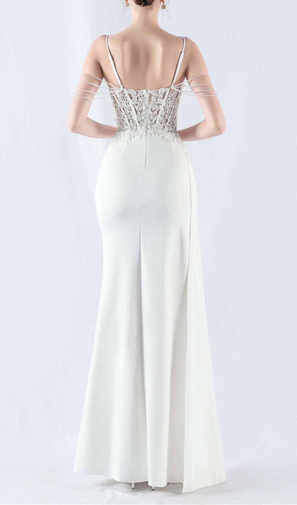 Chofa "Blossom" White Floral Beaded Corset Maxi Dress