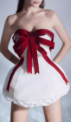 Elisabeth Velvet Bow Strapless Mini Dress