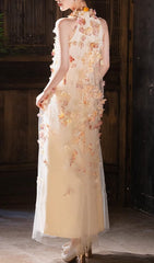 Ethereal Blossom Halter Mesh Maxi Dress