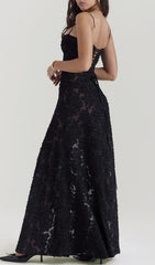 Billie Romantic Black Floral Lace-Up Back Maxi Dress