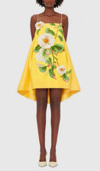 Fina Yellow Floral Embroidered High-Low Mini Dress