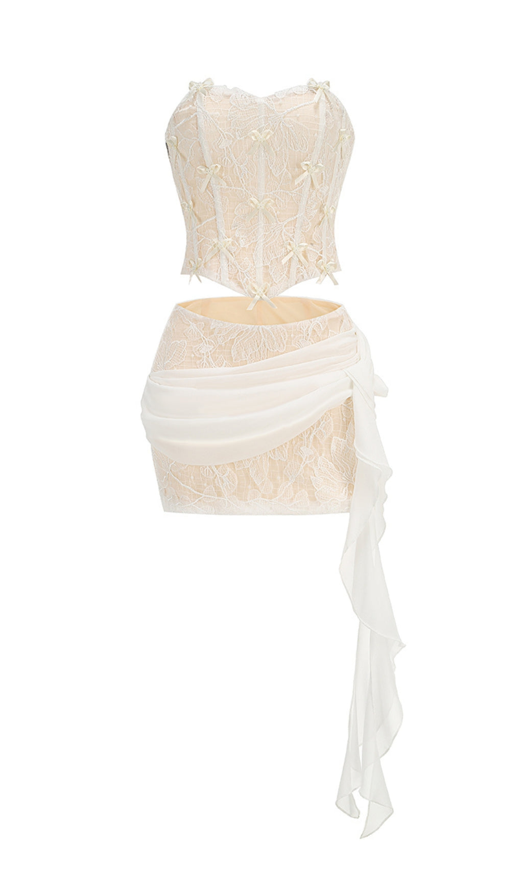 Cadence Allure White Lace Corset & Mini Skirt Set