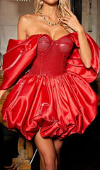 Tabea Red Sequin Off Shoulder Bubble Mini Dress