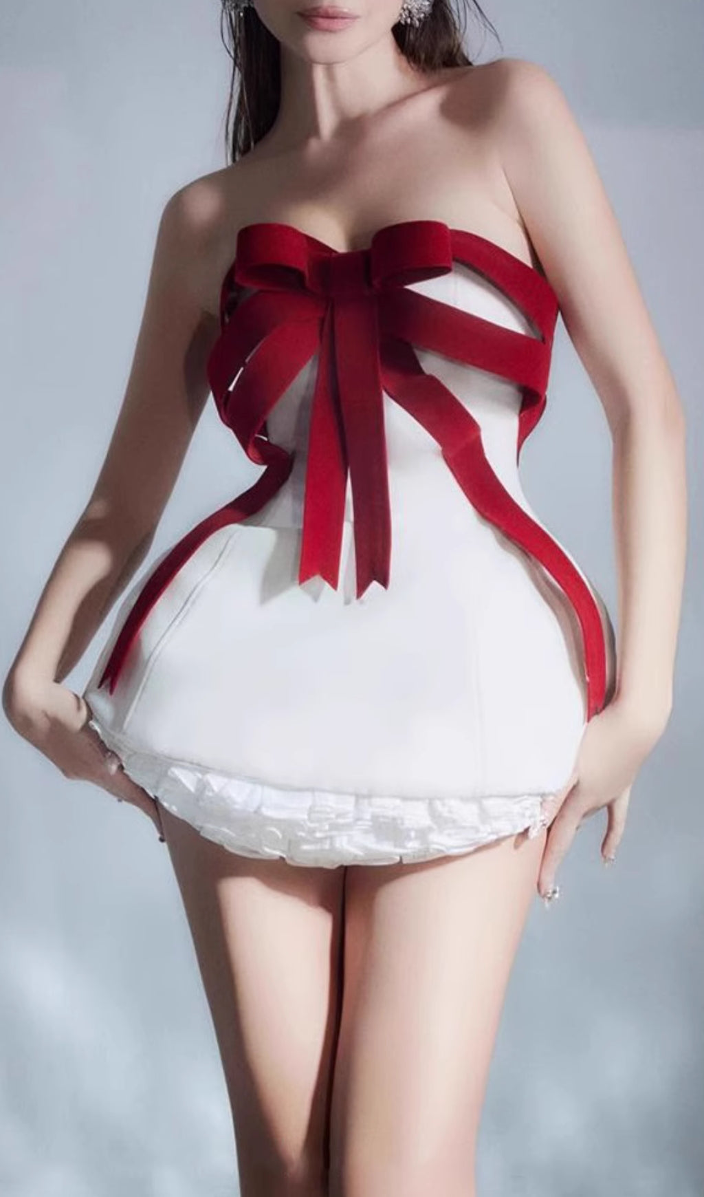 Elisabeth Velvet Bow Strapless Mini Dress