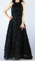 Devana Black Halter Neck Feather Tassel Maxi Gown