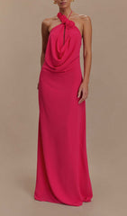 Rose Red 3D Floral Halter Maxi Dress