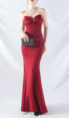 Chrina Red Strapless Ruched Mermaid Gown