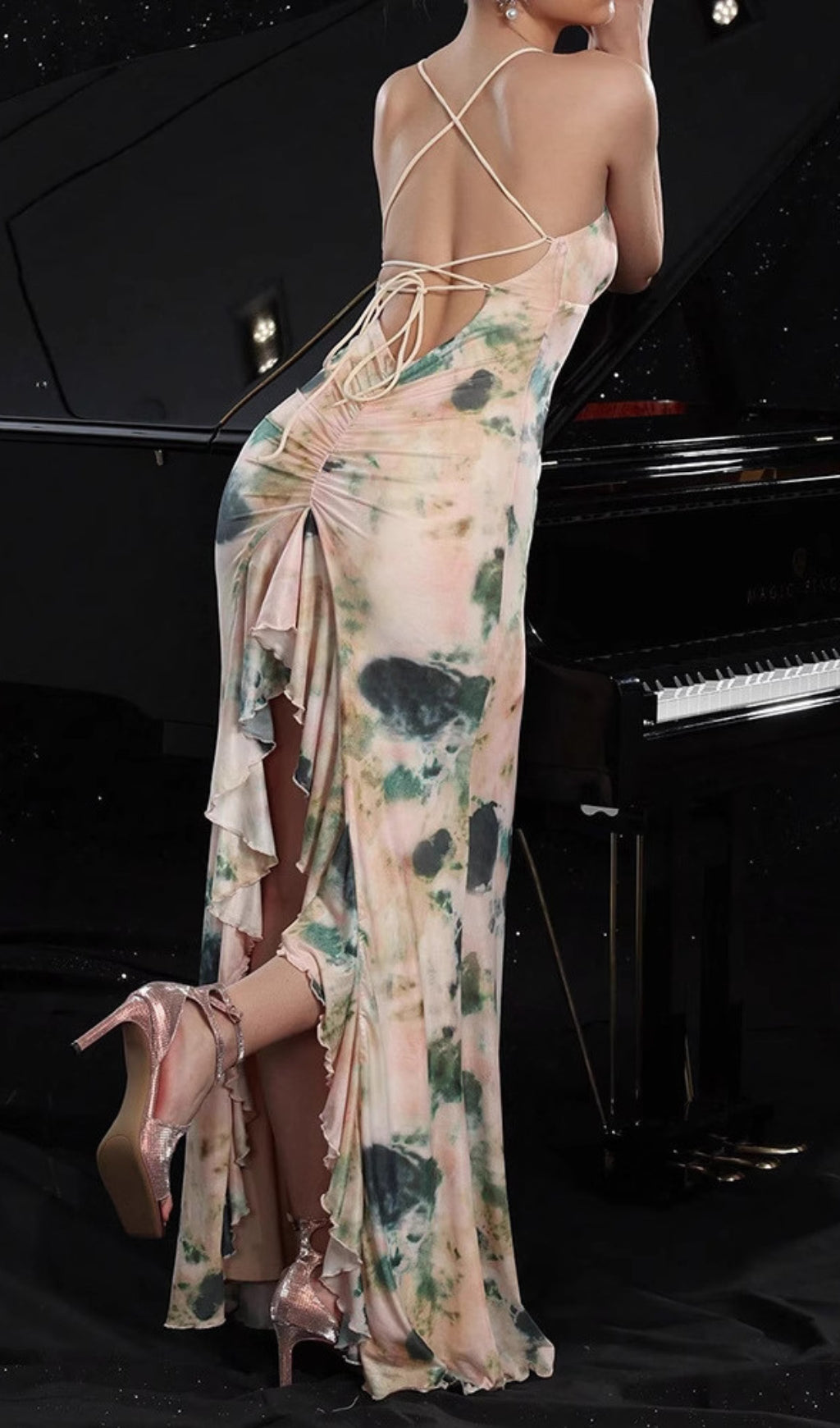 Eukleia "Watercolor Bloom" Backless Maxi Dress