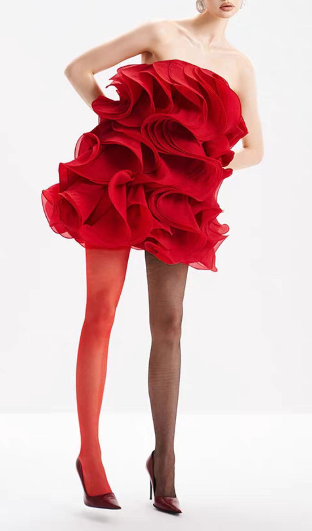 Indiana Red Ruffle Strapless Mini Dress