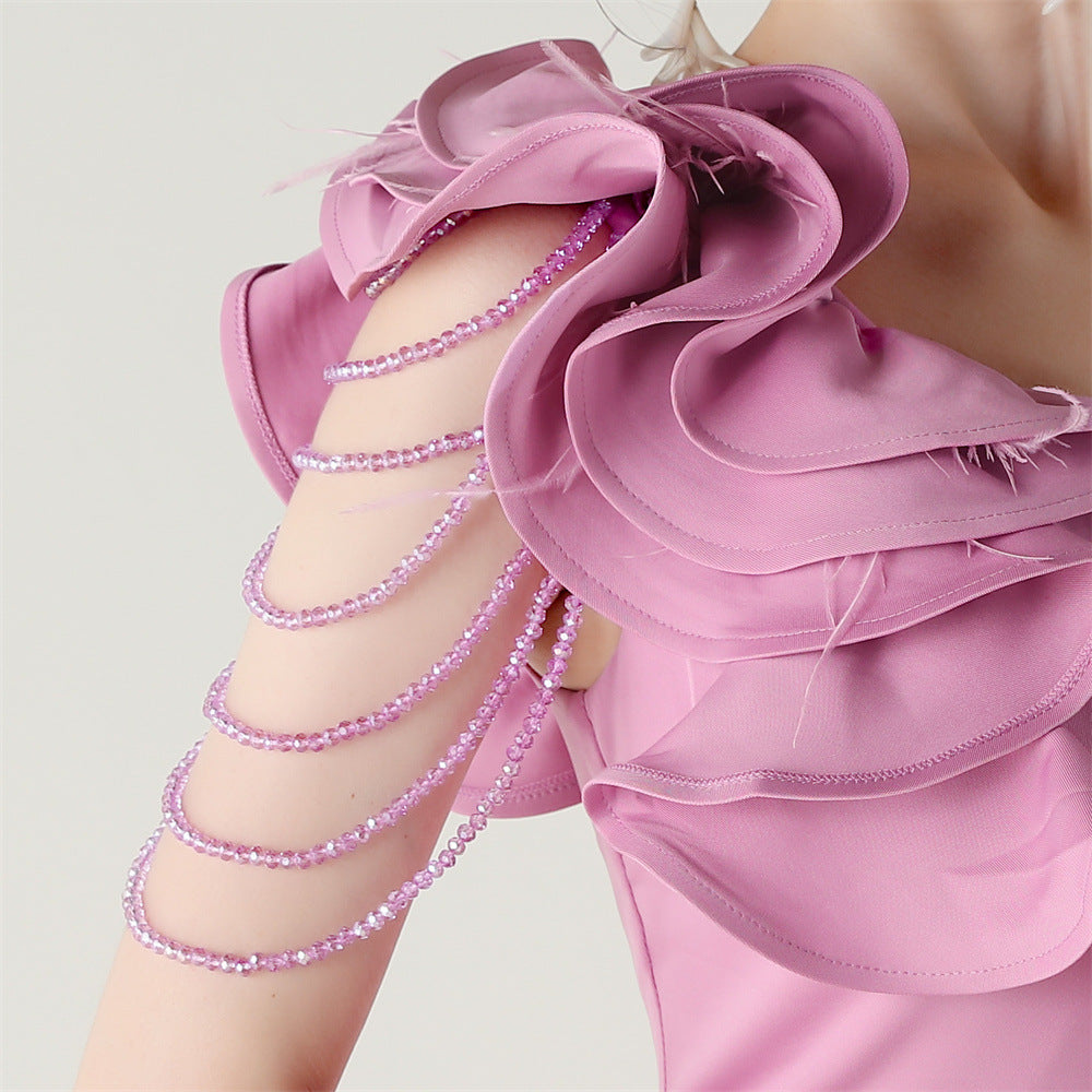 Stunning One-Shoulder Ruffle Maxi Dress