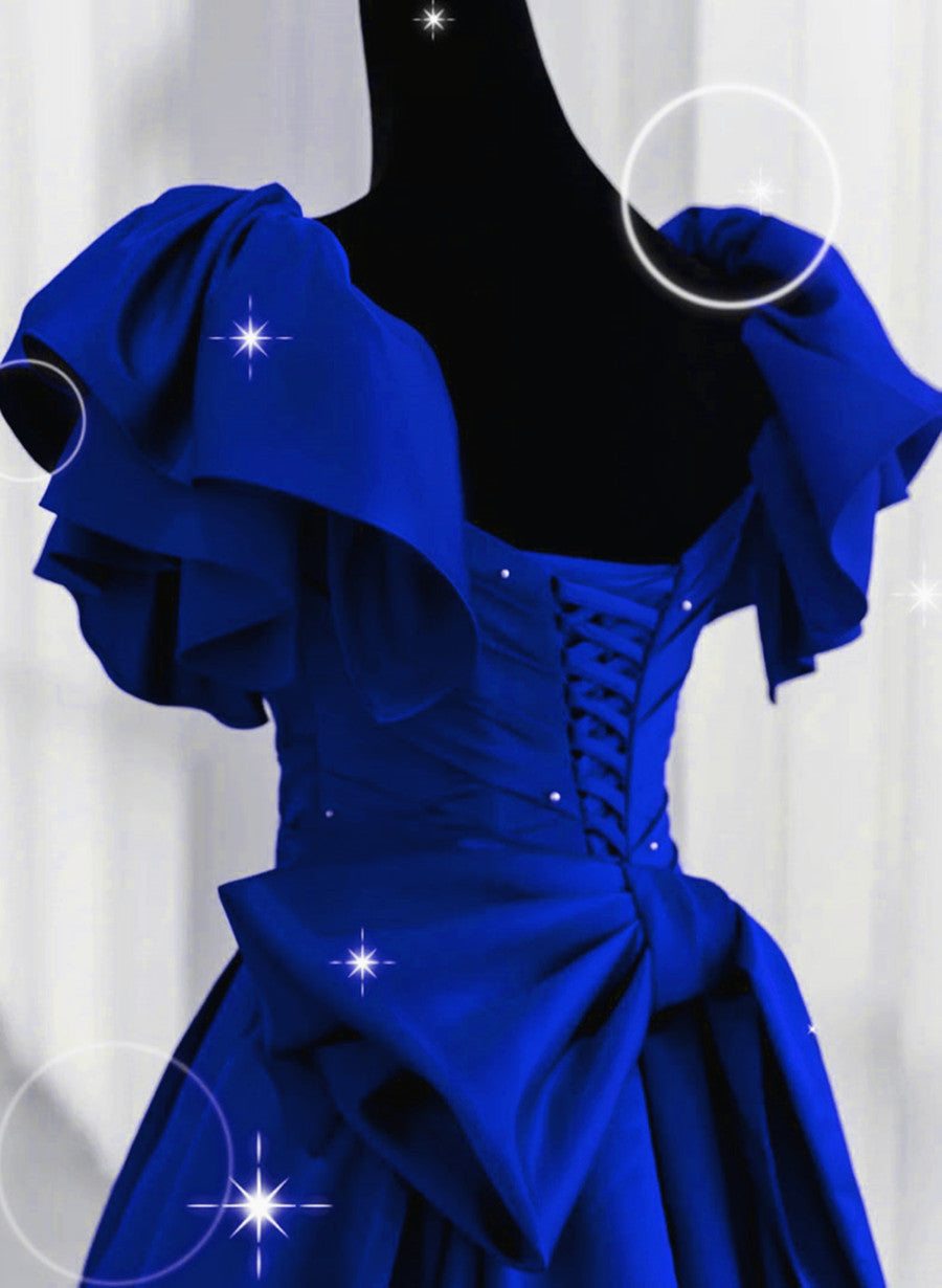Royal Blue Satin Long Sweetheart Party Dress