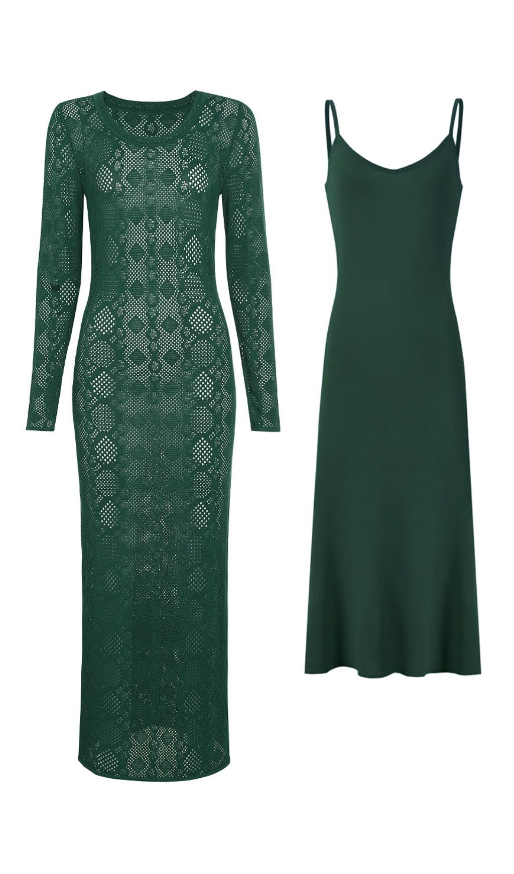 Jaime Luxe Emerald Green Sheer Knit Midi Dress & Slip Set