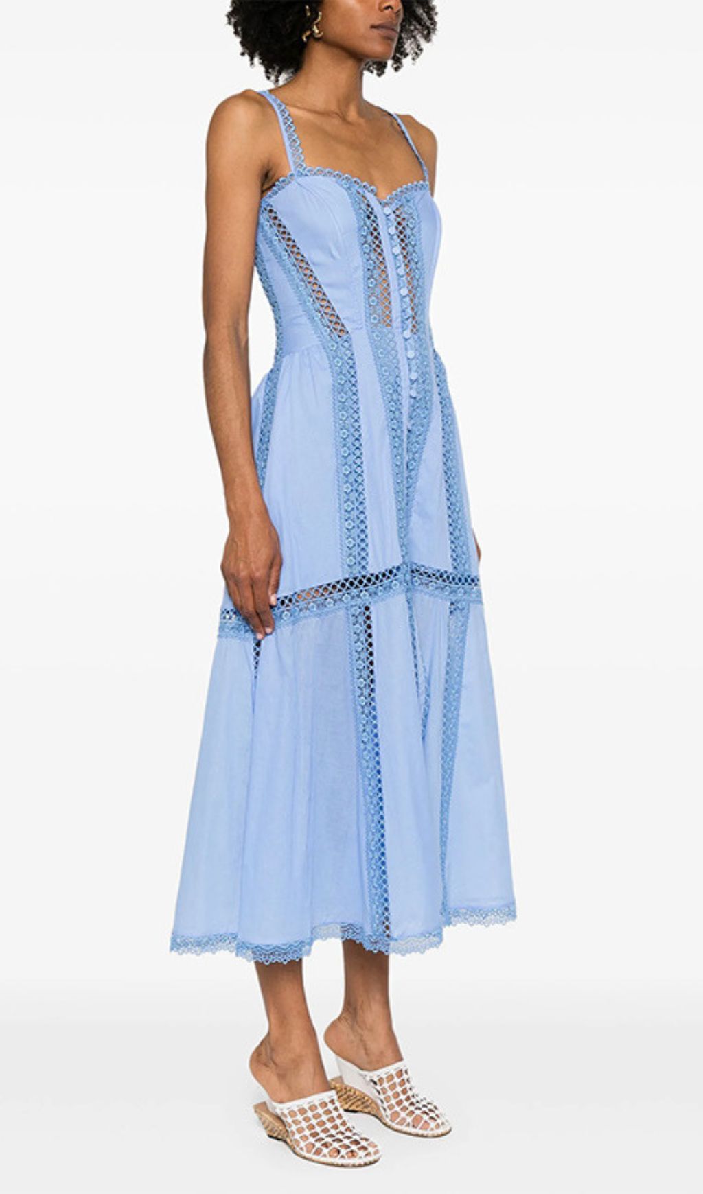 Emmly Sky Blue Lace & Eyelet Midi Dress