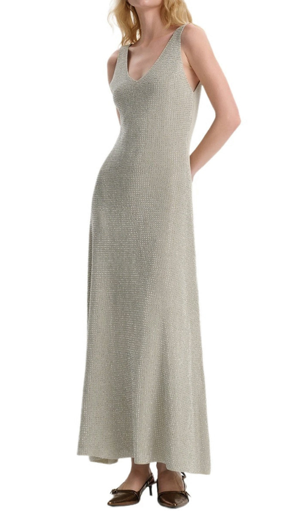 Elin Shimmering Diamond Embellished Maxi Dress
