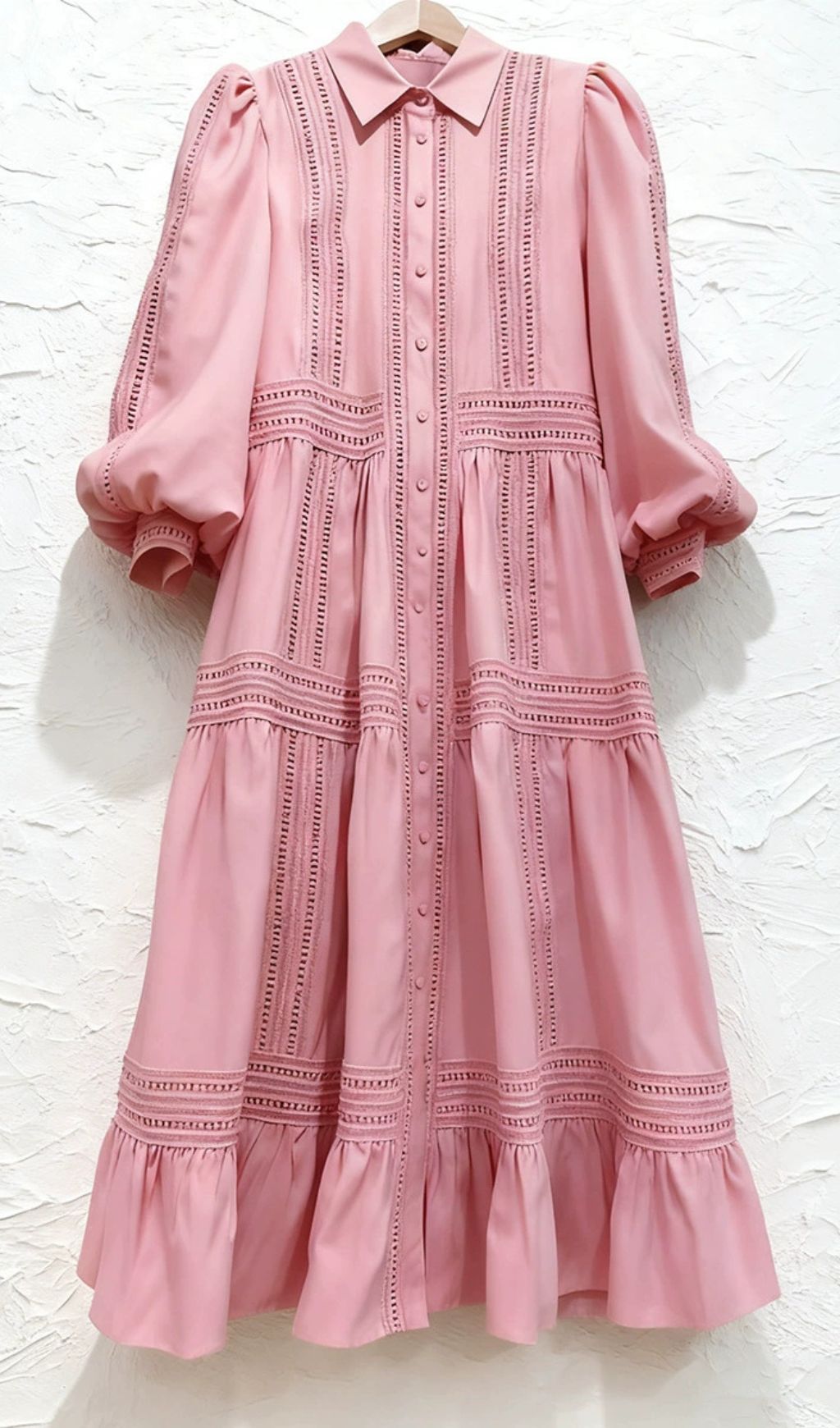 Izumi Sky Blue Lace Tiered Midi Shirtdress