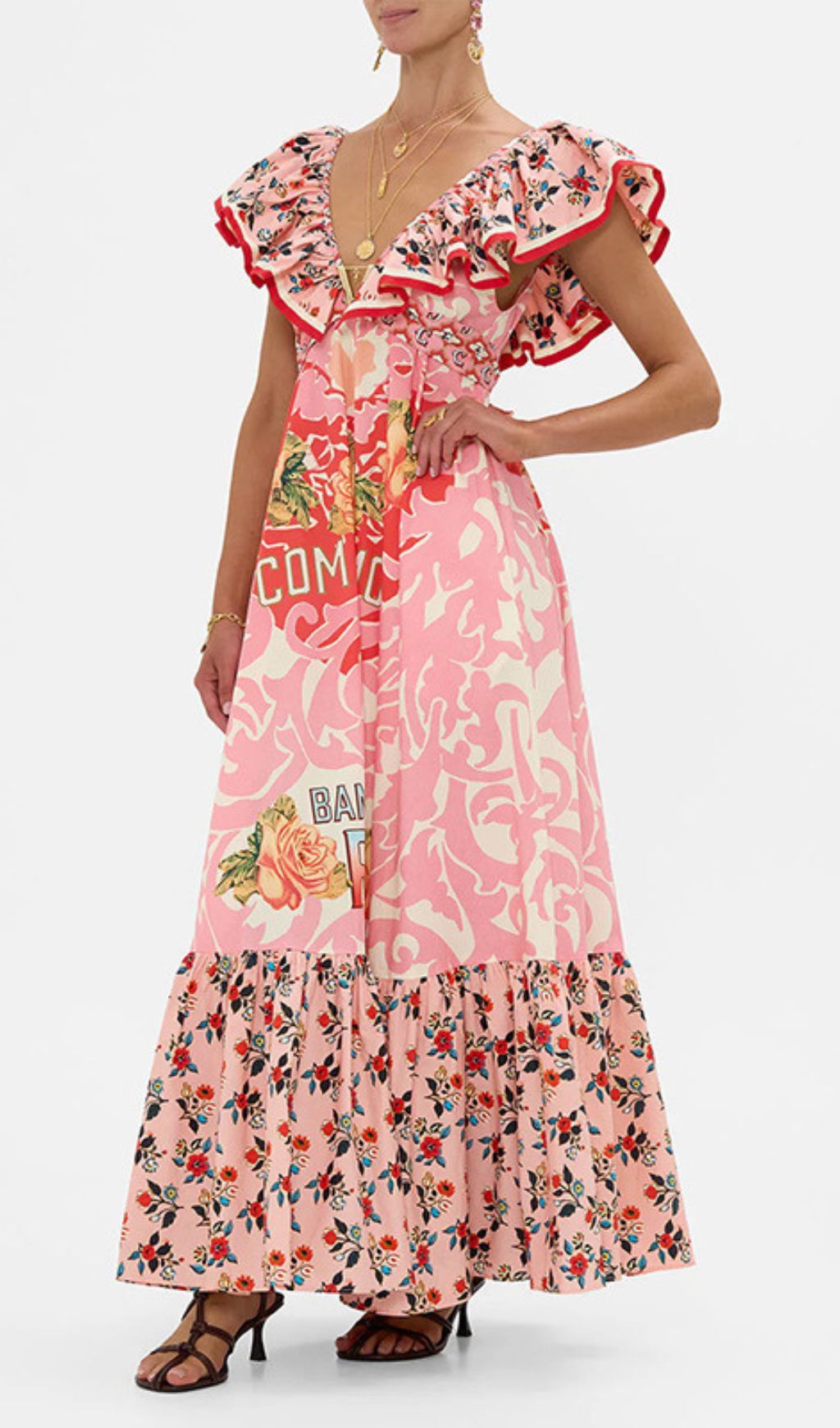 Irina Chic Pink Floral V-Neck Maxi Dress