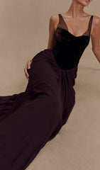 Dericia Velvet Bustier Draped Maxi Dress