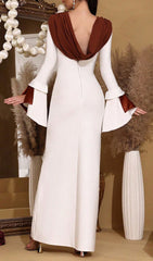 Hadleigh Elegant White Long Sleeve Maxi Dress with Dramatic Satin Cuffs