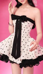 Iola Chic Polka Dot Strapless Mini Dress with Statement Bow