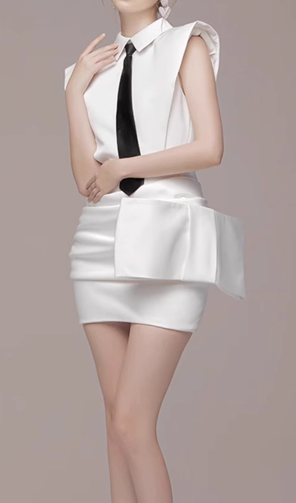 Estella Chic White Necktie Mini Dress