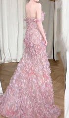 Hernán Enchanting Pink 3D Floral Off-Shoulder High-Low Dress