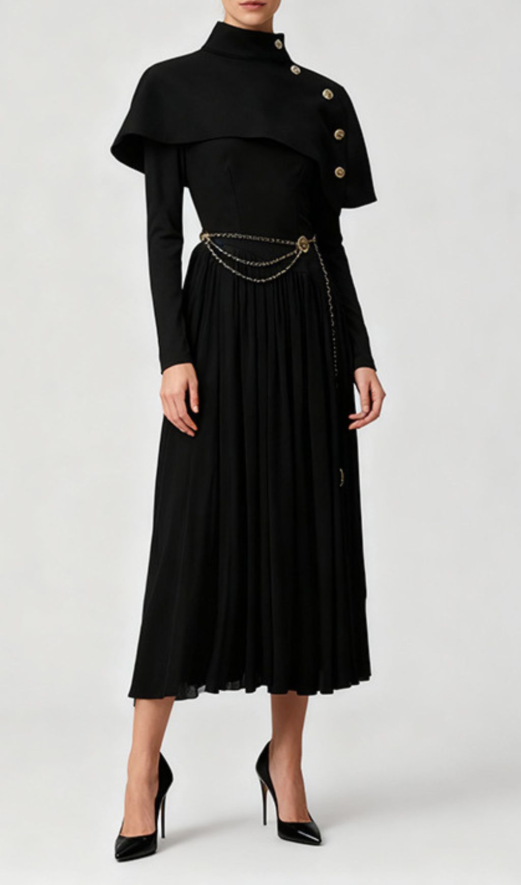 Jairo Black Asymmetrical Capelet Midi Dress
