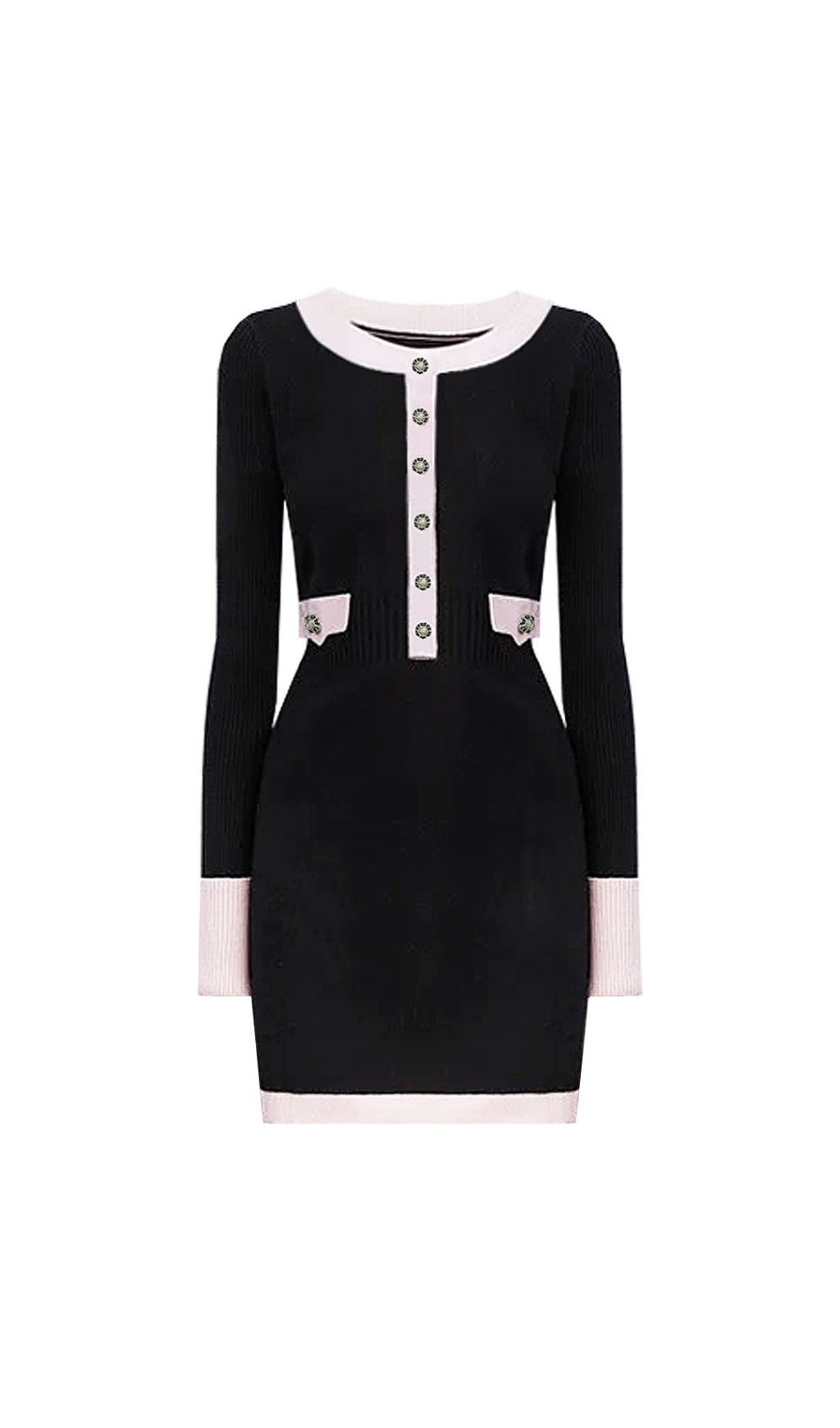 Elwyn Chic Black & Pink Contrast Knit Mini Dress