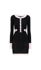 Elwyn Chic Black & Pink Contrast Knit Mini Dress