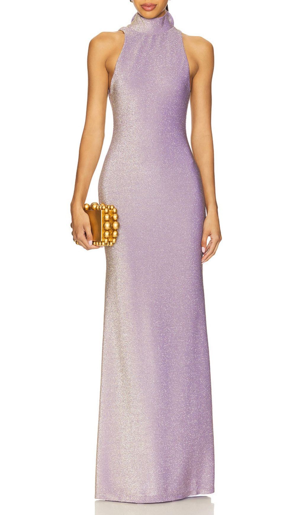 Jaidyn Shimmering Purple Halter Backless Maxi Dress