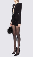 Deana Black Crystal Glam Ruched Mini Dress