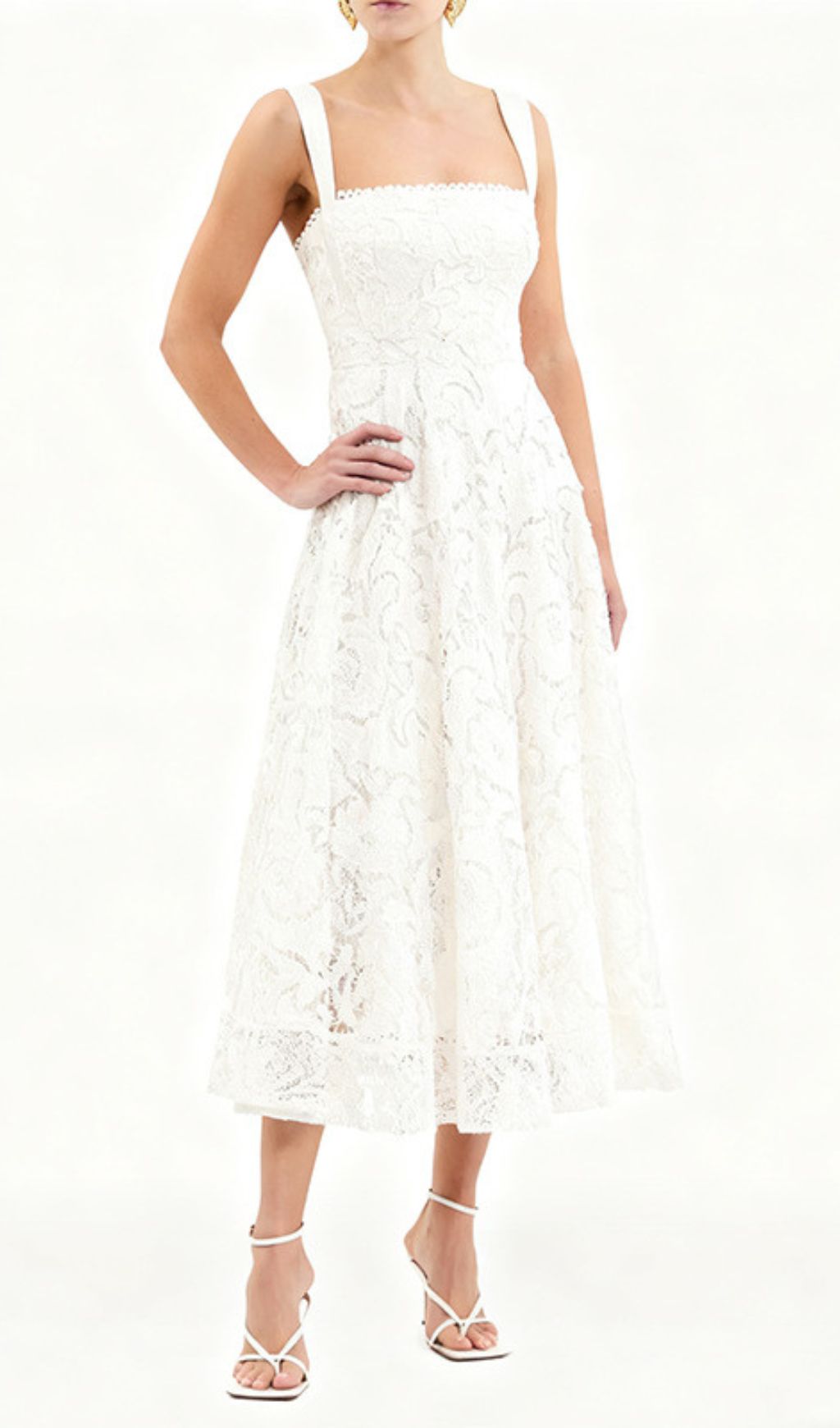 Jenelle Elegant White Floral Embroidered Midi Dress