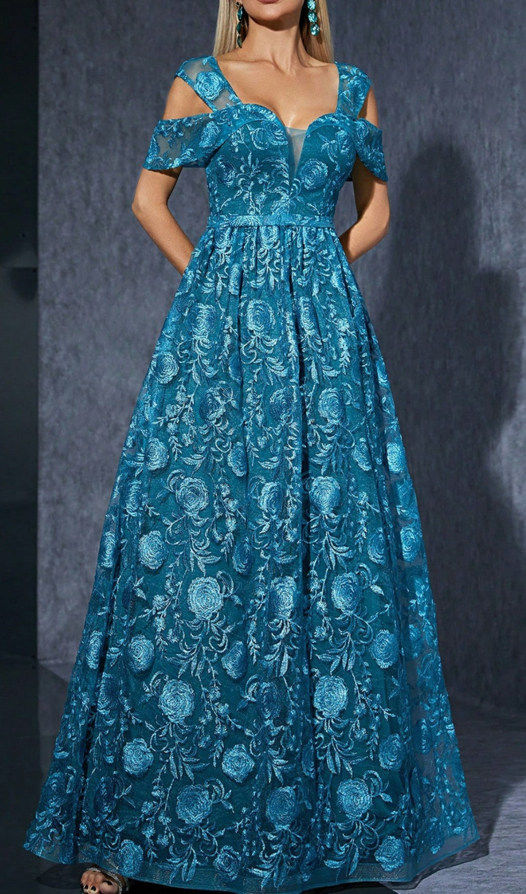 Dione Blue Floral Embroidered Maxi Dress