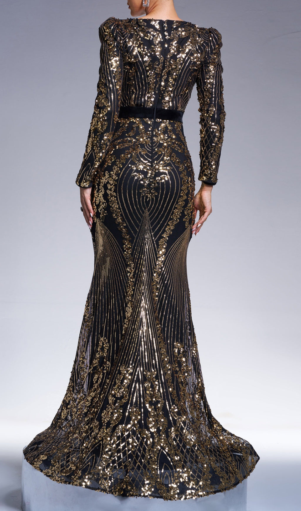Chapa Glamorous Gold Sequin Long Sleeve Maxi Evening Gown