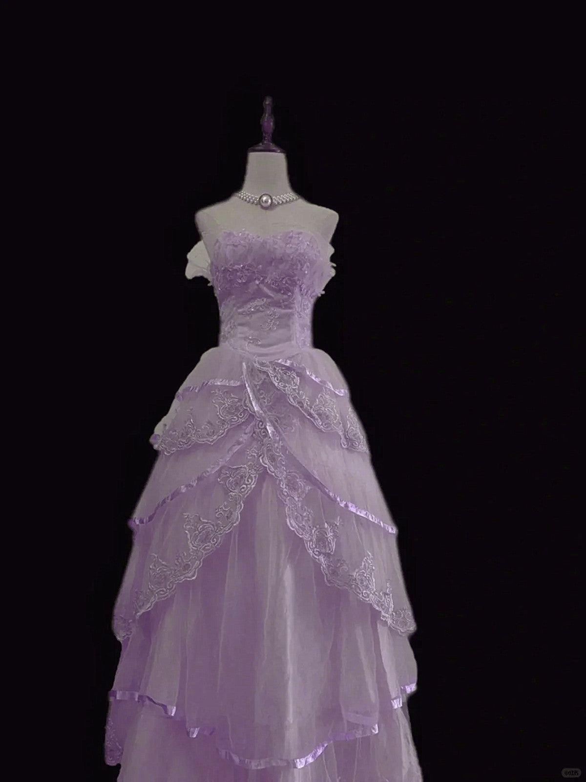 Light Purple Tulle with Lace Applique Long Formal Dress