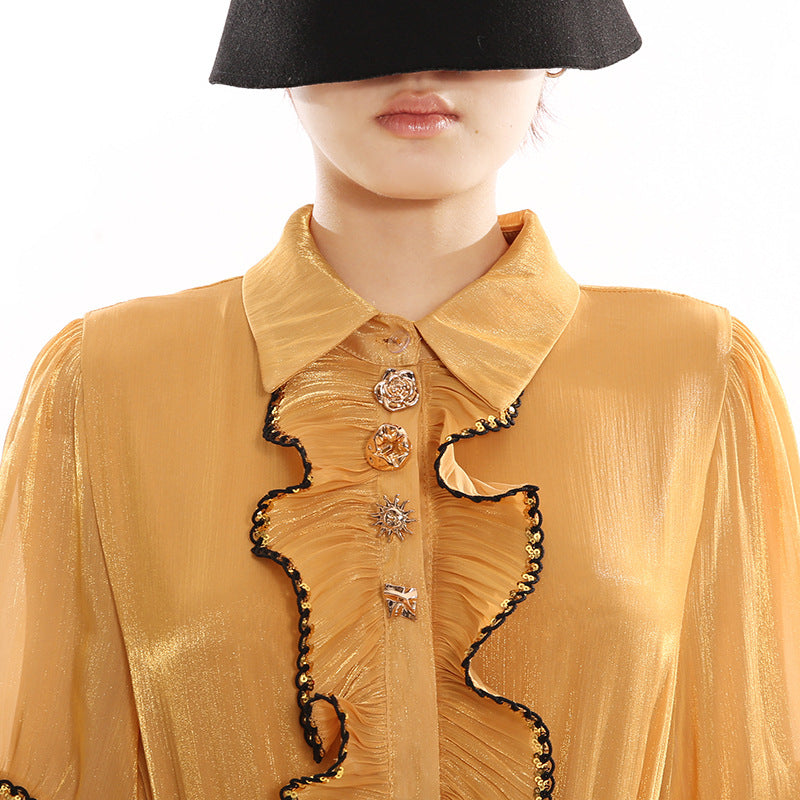 Jeseray Golden Yellow Pleated Maxi Dress