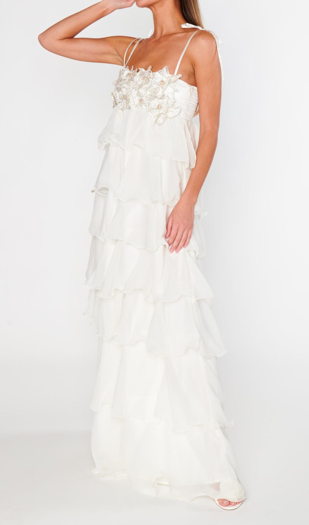 Fauve White Floral Tiered Maxi Dress