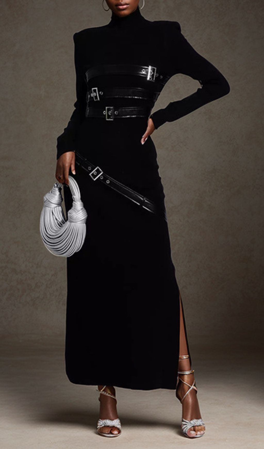 Isai Black Statement Buckle Maxi Dress