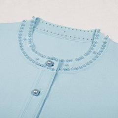 Edie Chic Sky Blue Beaded Knit Midi Dress & Cardigan Set