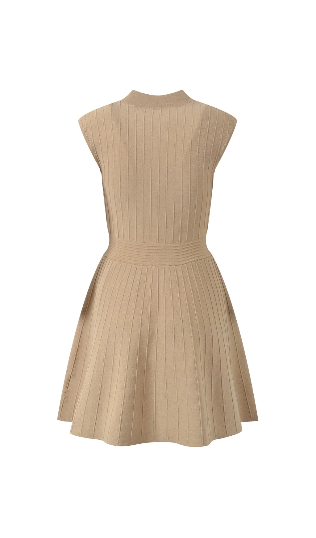 Helen Chic Ribbed Knit Sleeveless Mini Dress with Gold Buttons