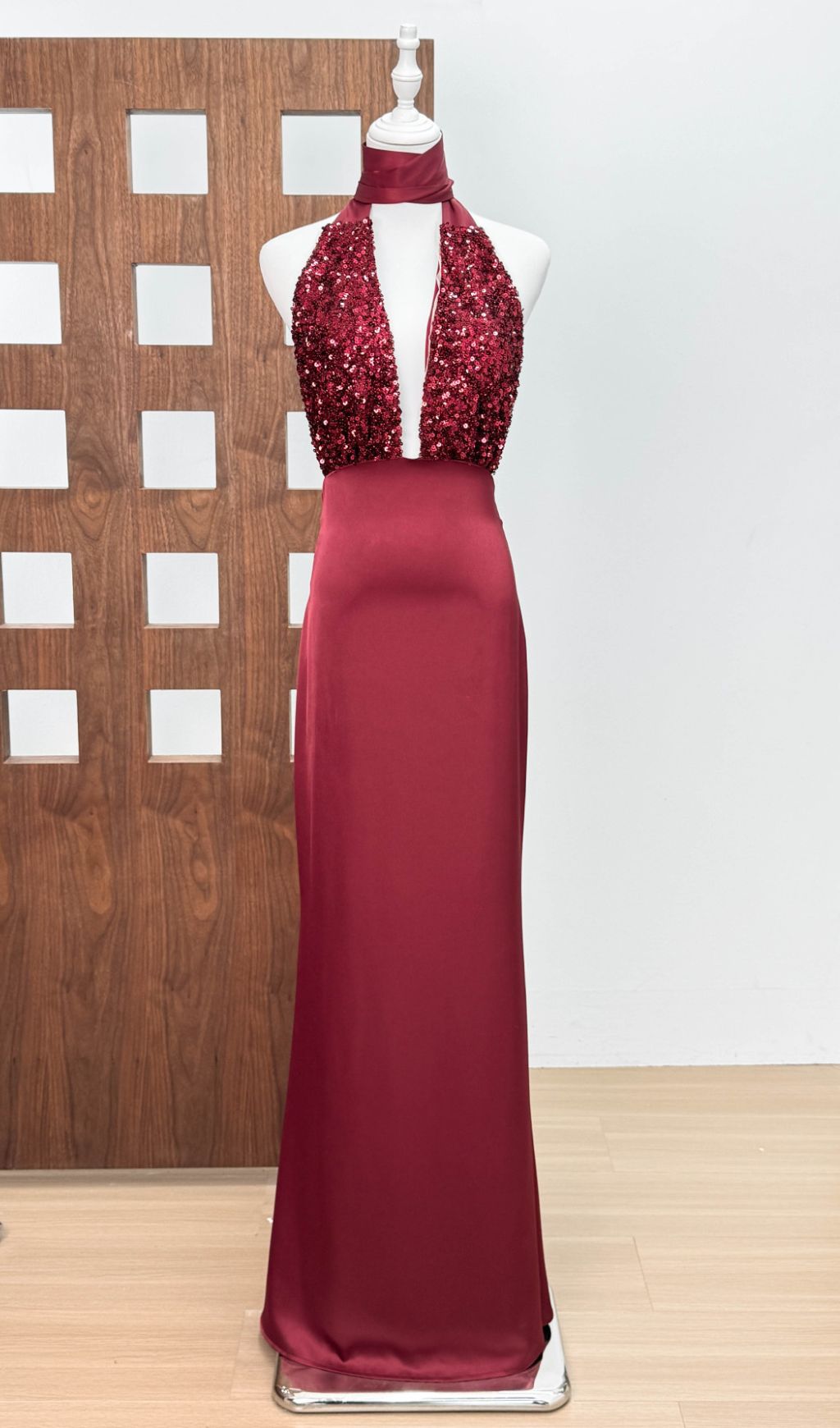 Joffrey Scarlet Sequin Halter Maxi Gown